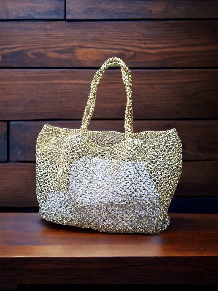 Crochet Gold Metallic Raffia Tote Bag Mesh Beach Woven - Etsy Gold Straw Tote Bag For Daily Use, Gold Rectangular Bags For Vacation, Gold Woven Shoulder Bag For Everyday Use, Gold Bucket Straw Bag For Travel, Gold Rectangular Bag For Beach, Gold Tote Shoulder Bag For Vacation, Rectangular Gold Bag For Beach, Gold Rectangular Shoulder Bag For Vacation, Gold Tote Straw Bag For Beach