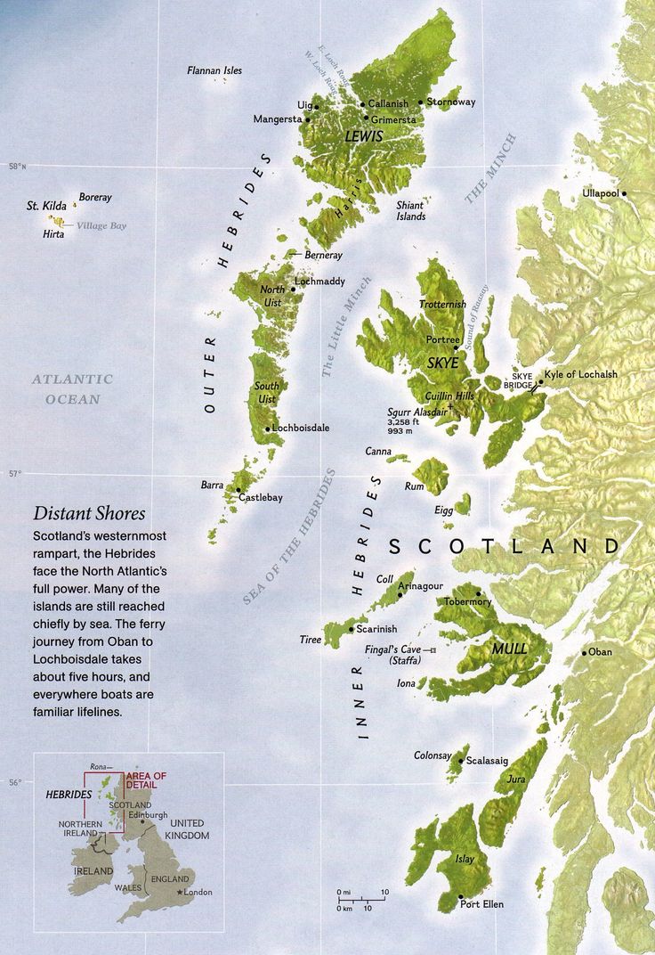 an illustrated map of scotland with all the major cities and their names on it's sides