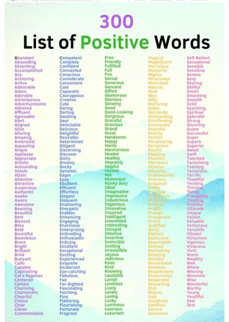 the list of positive words in this poster