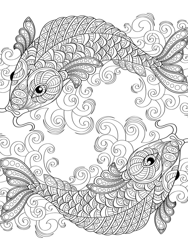 two fish swimming in the water with swirly patterns on their backs and sides, one is