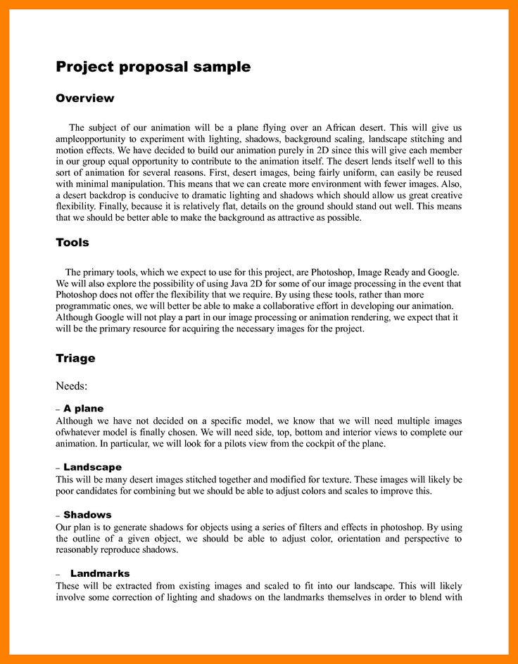 an orange and white document with the words project proposal sample