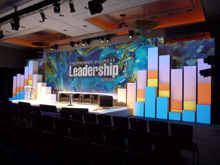 a stage set up for a business conference