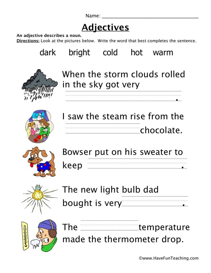 Free Printable Adjective Sheet