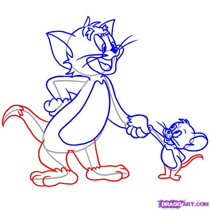 an image of a cartoon cat holding onto a small dog's tail with one hand