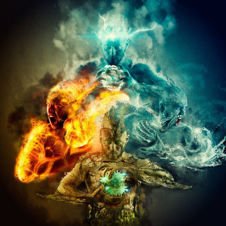 an artistic photo with fire and water in the shape of a human head, surrounded by flames