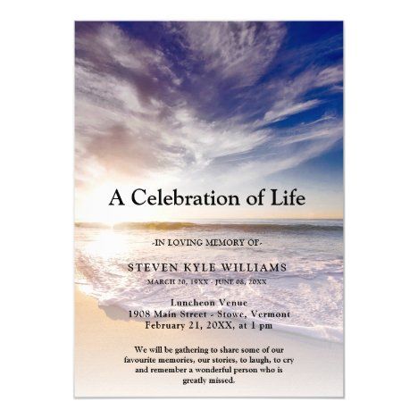 Beach ocean Photo Celebration of Life Funeral Invitation | Zazzle ...