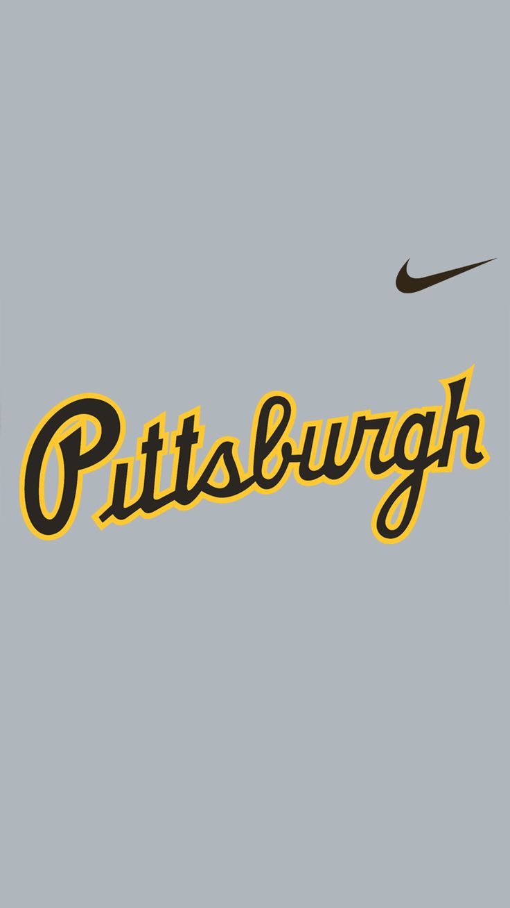 the pittsburgh logo is yellow and black on a gray background with an orange lettering underneath it