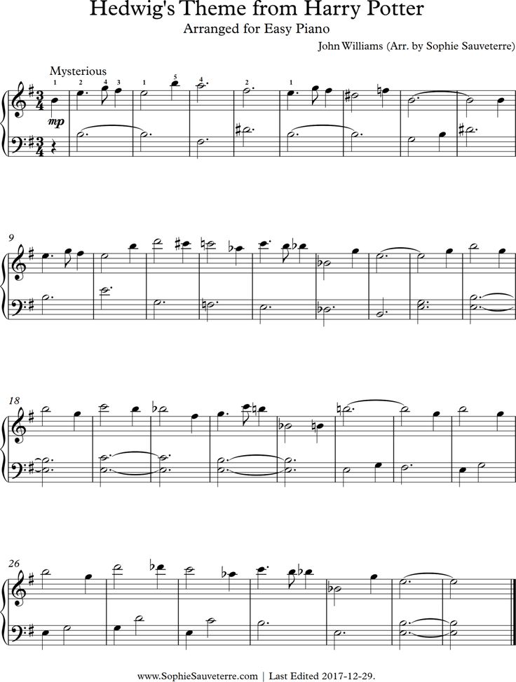 the sheet music for hedwig's theme from harry potter