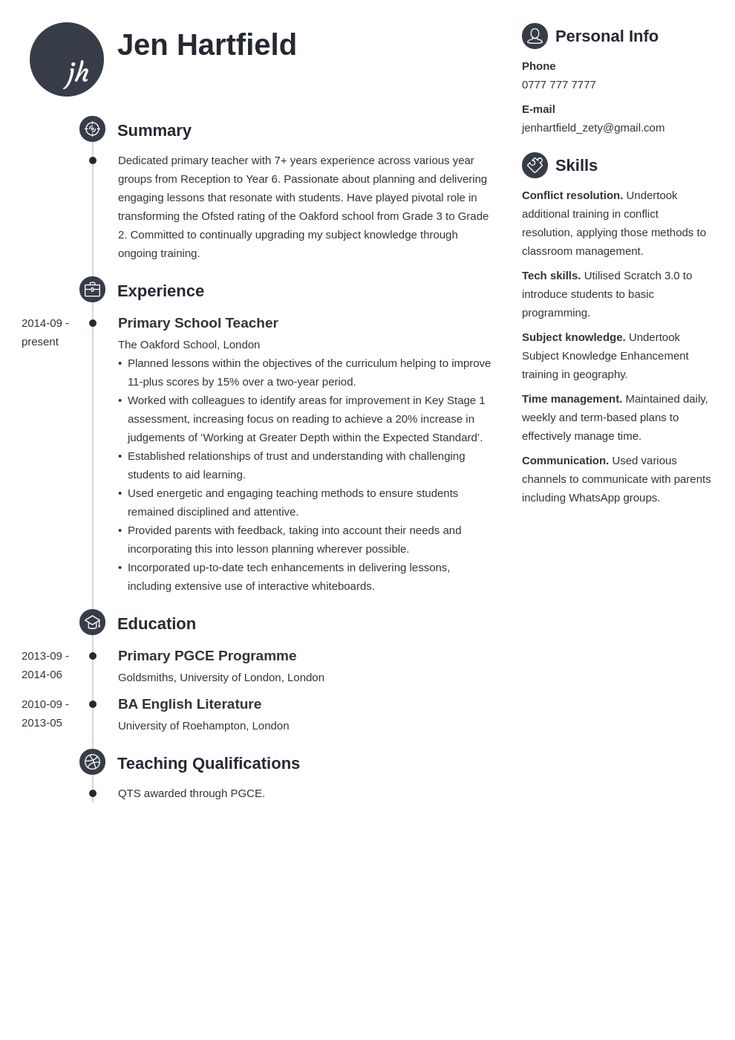 uk teacher cv example template primo | Teacher cv, Cv examples ...