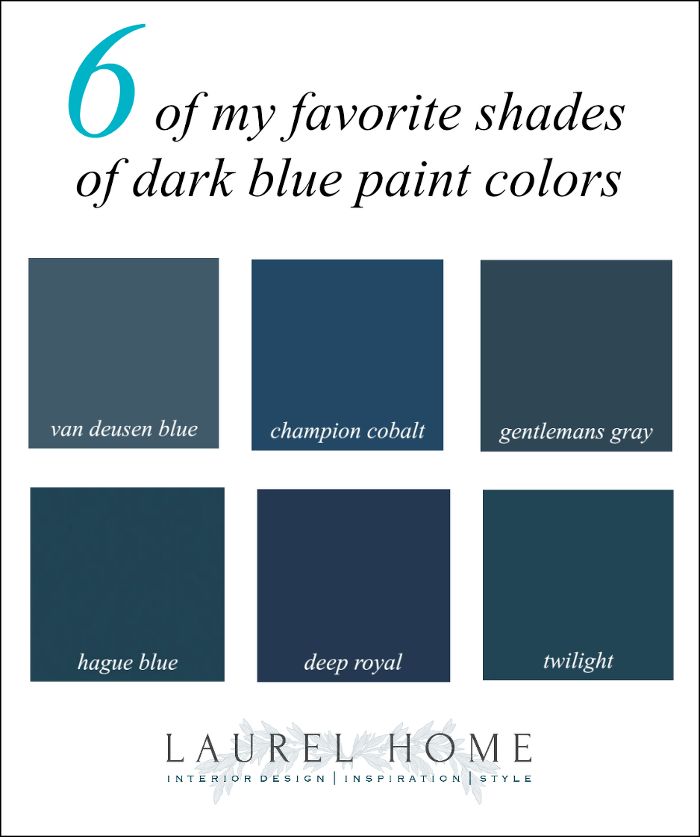 six shades of dark blue paint colors with the text 6 of my favorite shades of dark blue paint colors