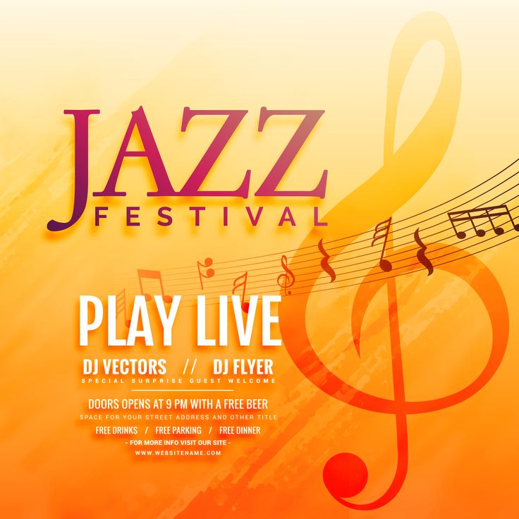 the poster for jazz festival with musical notes and trebles on an orange background