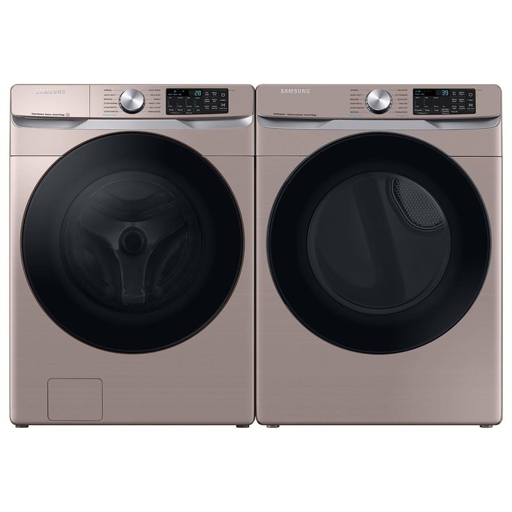 the front load washer and dryer combo are shown in metallic, with two different colors