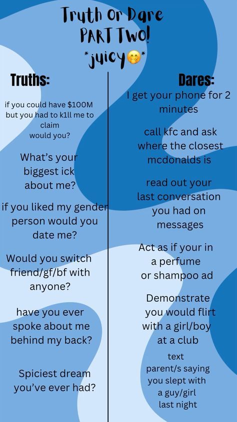 a blue poster with the words truth or dare and two rules for using it to describe what