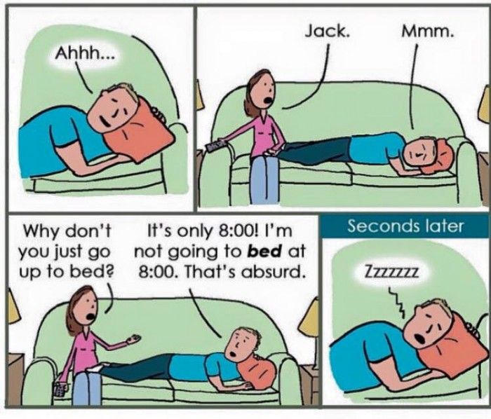 a comic strip with an image of a man laying on a couch and the caption reads