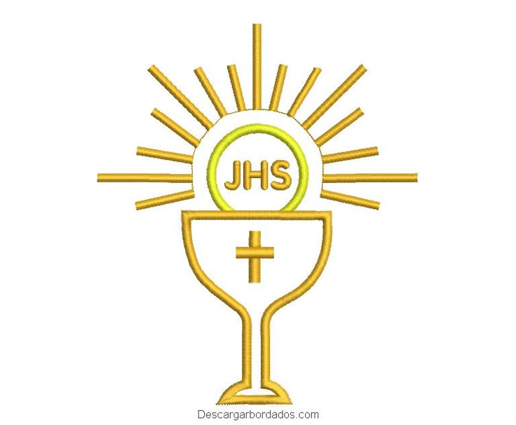 a cross and the word jhs on top of a chalice