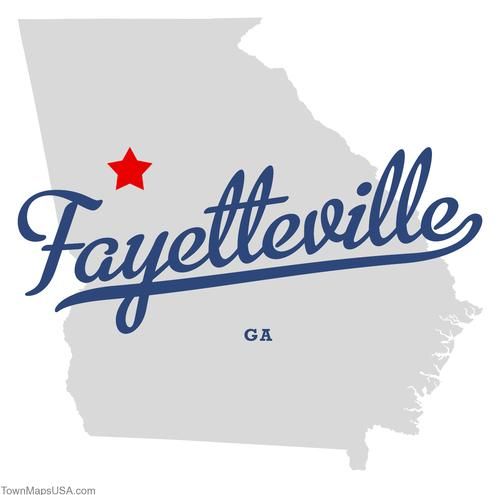 the state of fayeville, ga in blue and white with red stars on it