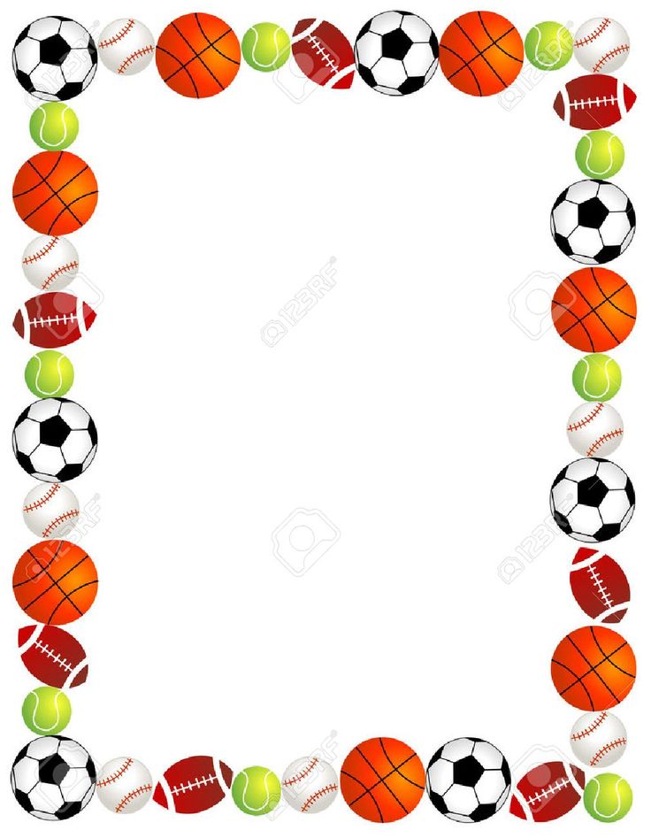 a frame made up of different sports balls