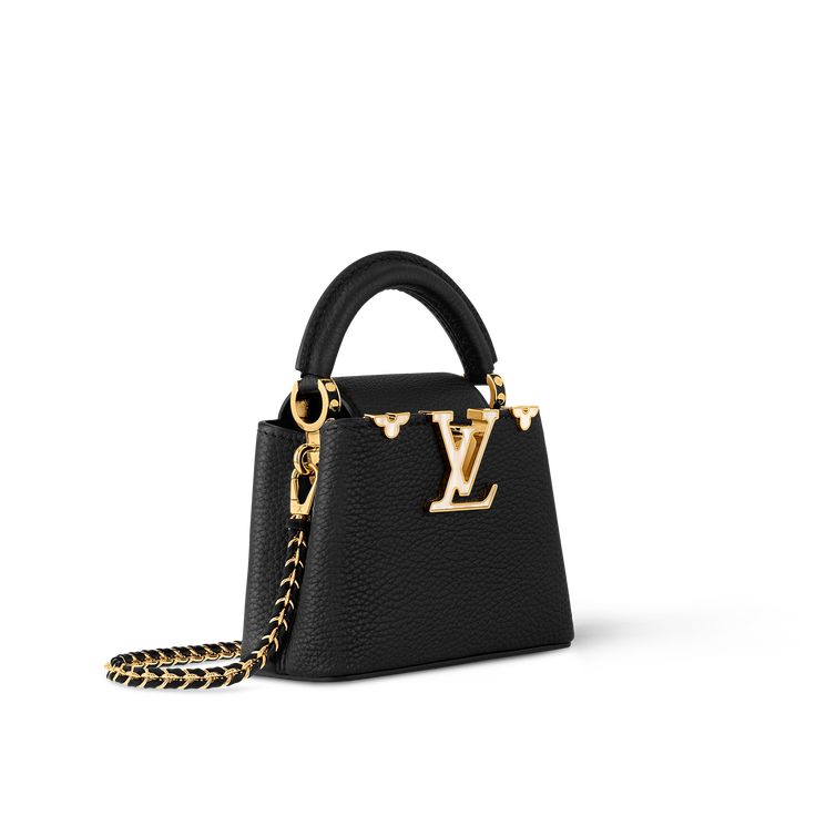 LOUIS VUITTON® - Capucines Nano - Black Collection Of Bags, Designer Hand Bags For Women, Cute Luxury Bags, Designer Work Bags For Women, Luxury Purses Louis Vuitton, Lv Bag Black, Black Lv Bag, Louis Vuitton Black Bag, Her Gifts