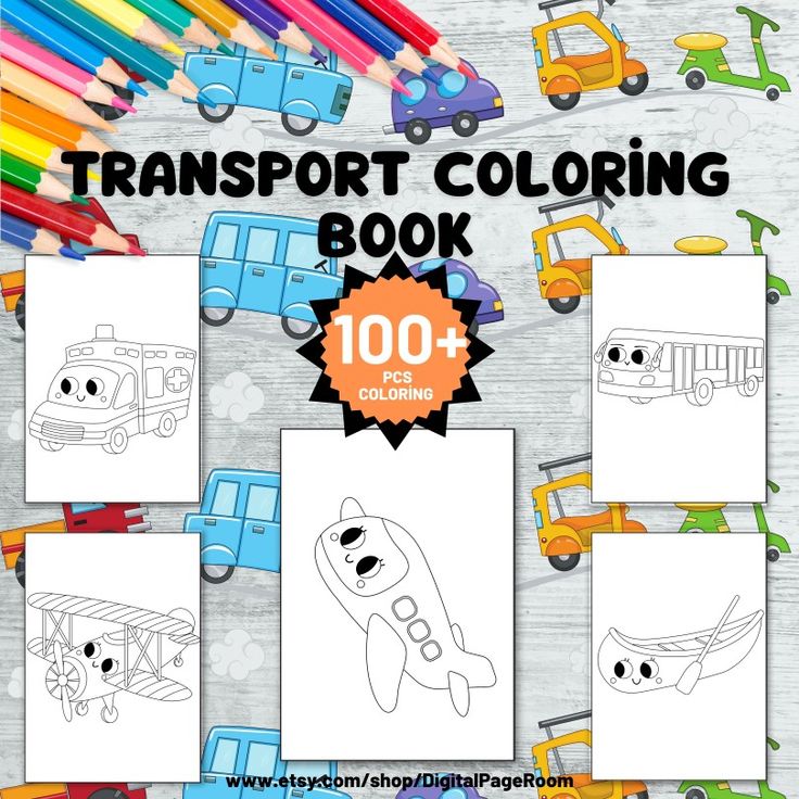 the transport coloring book is filled with colorful pictures