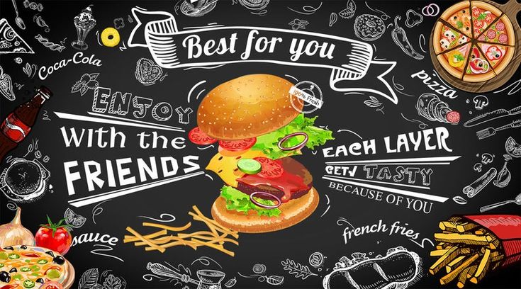 a blackboard with a drawing of a burger and french fries on it that says best for you with the friends