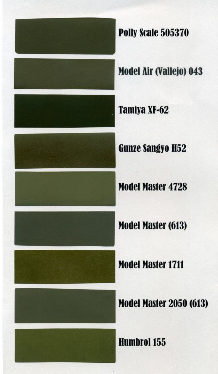 the color chart for an army green paint scheme