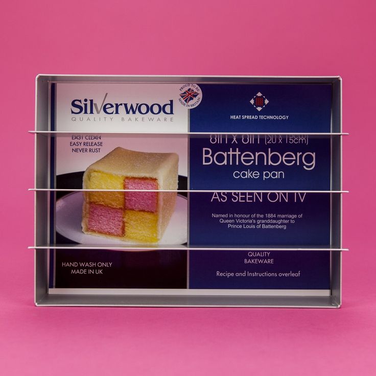 a pink and purple cake in a metal box on a pink background with the words butternut fudge