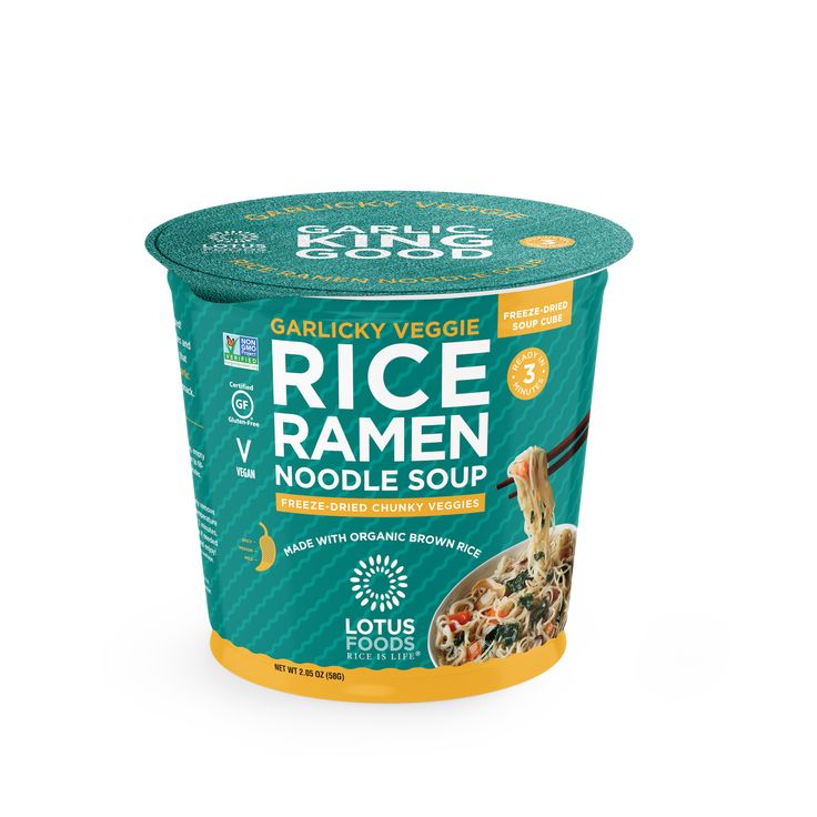 rice ramen noodle soup in a plastic cup on a white background with the words rice ramen