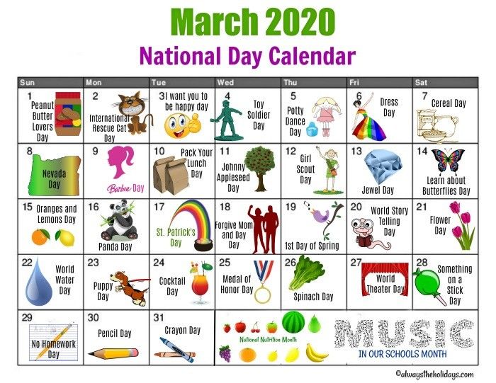 the national day calendar for march