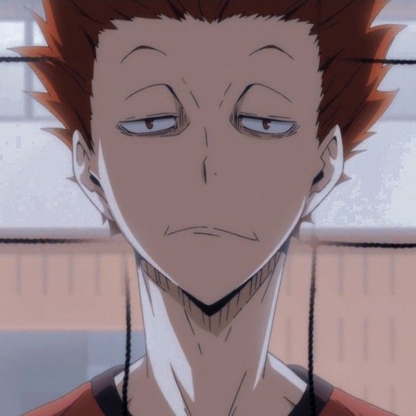 an anime character with red hair staring at the camera