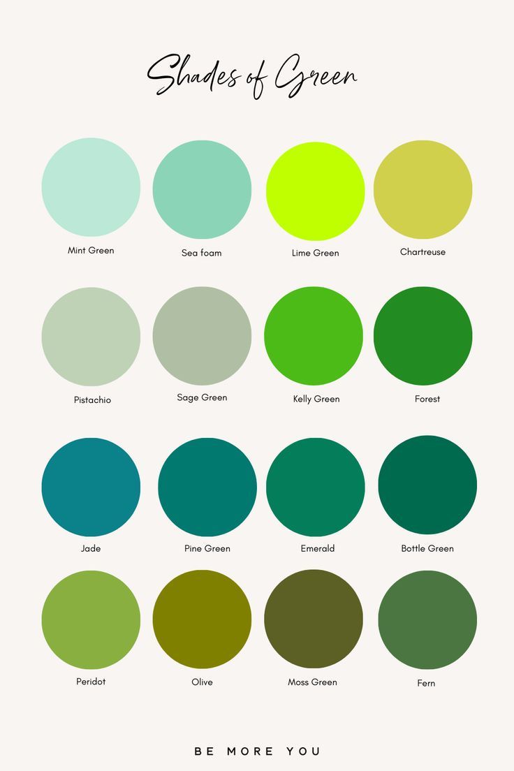 the shades of green in different colors