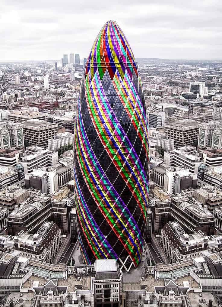 an aerial view of a multicolored building in london