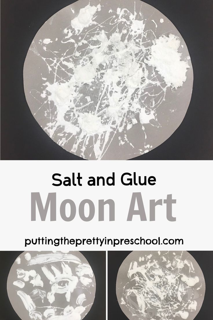 Try this stunning salt and glue moon art activity. It's a process art project that displays well. Ten moon facts are included in the post. Moon Sensory Play, Nighttime Preschool Crafts, Outer Space Ideas For Preschoolers, Toddler Art January, Sun And Moon Lessons For First Grade, Art Activities Infants, Night Day Preschool Activities, Outer Space Unit Preschool, Mountain Art Preschool