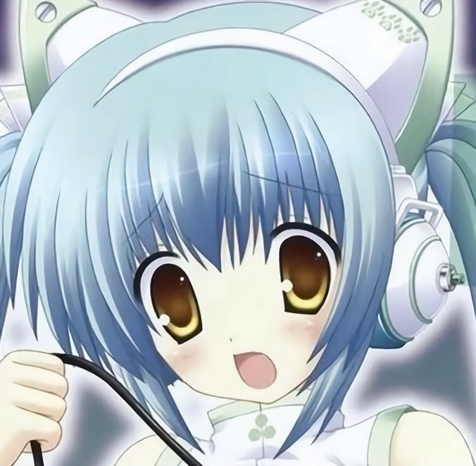 an anime character with blue hair and headphones