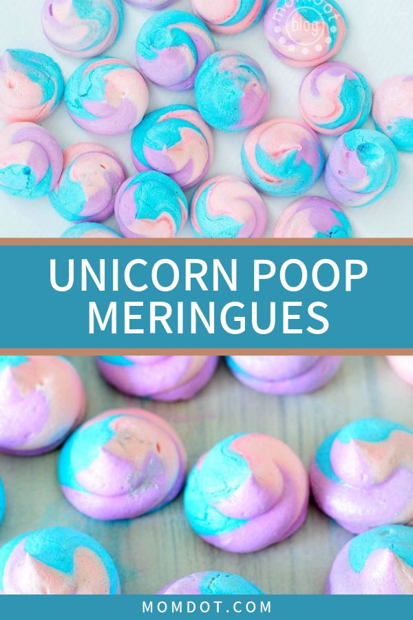 unicorn poop meringues with text overlay