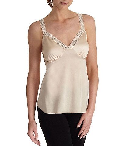 Cabernet Tailored 22" Full Slip | Dillard's Fitted Lace Camisole With Built-in Bra, Lace Tank Top With Adjustable Straps, Fitted Lace Tank Top With Adjustable Straps, Spring Fitted Delicate Lace Camisole, Fitted Delicate Lace Camisole For Spring, Beige Fitted V-neck Camisole, Lace Daywear Camisole, Stretch Lace Camisole With Straps, Elegant Stretch Camisole With Bra-friendly Design