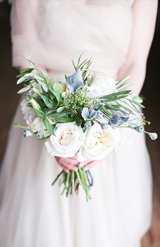 a bride holding a bouquet of flowers in her hand