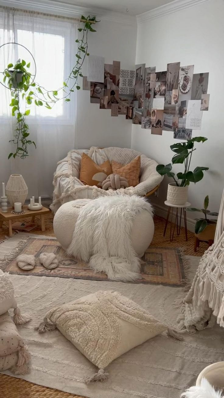 a living room filled with lots of white furniture