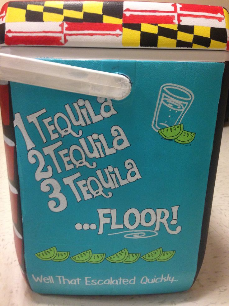 there is a blue icebox with the words tequila 3 tequila floor written on it