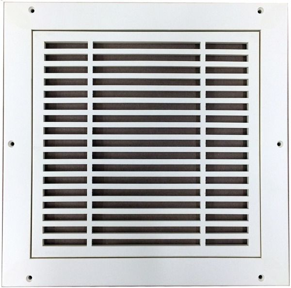 an air vent grille on the side of a white wall mounted heater or register