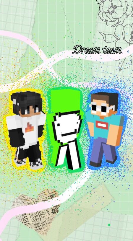 an image of three pixel characters with the words dream team on them image.