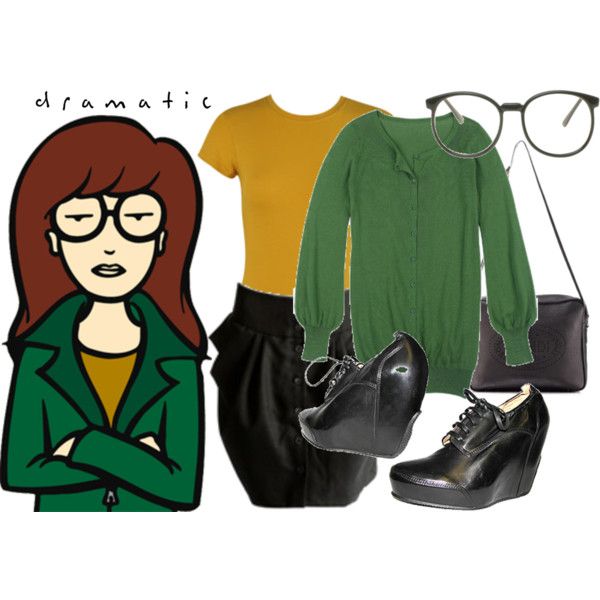 a woman wearing glasses, green sweater and black pants