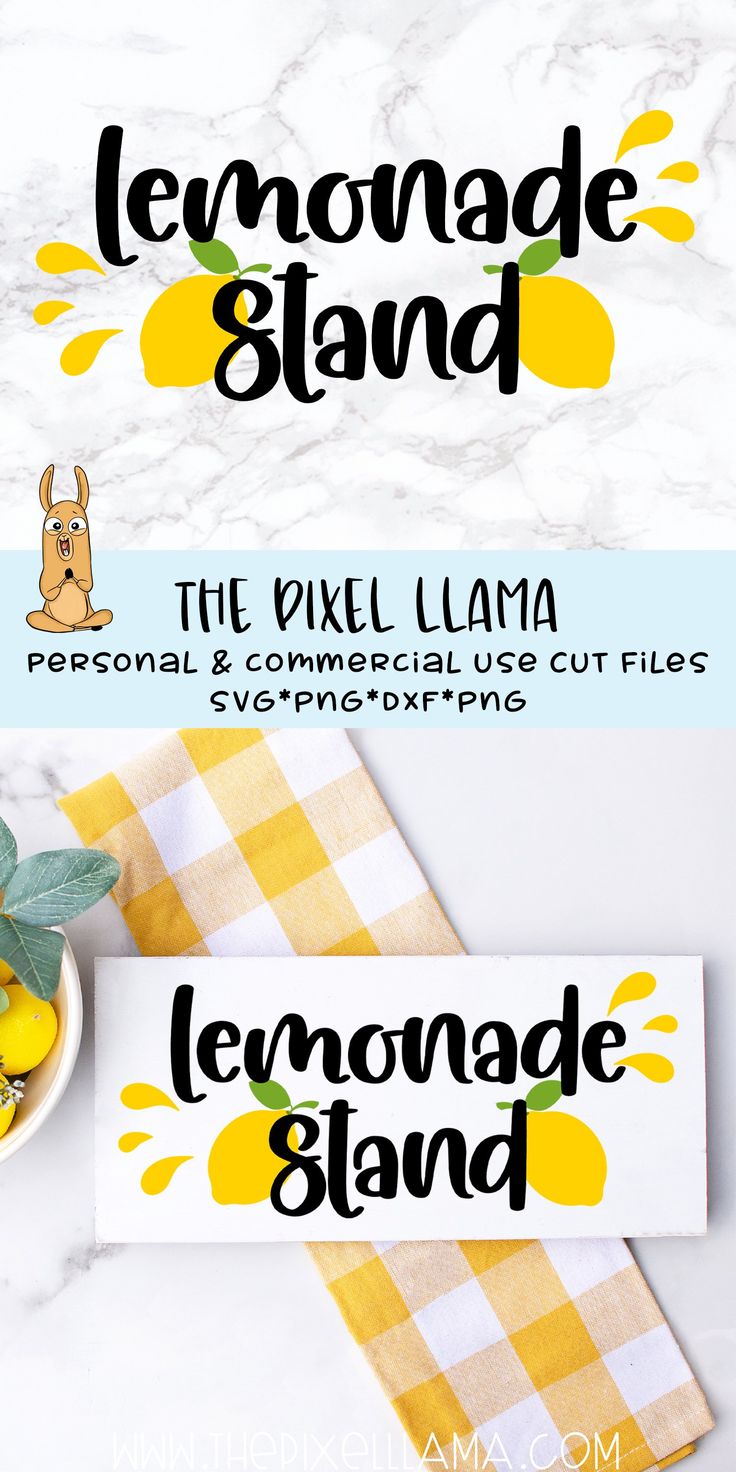 the lemonade stand logo is shown in three different colors and font styles, along with a bowl of lemons