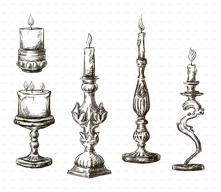 an ink drawing of candles on a white background - miscellaneous objects / objects clippings