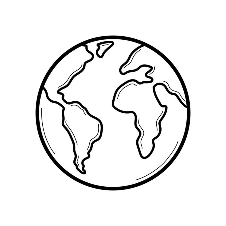 the earth is drawn in black and white on a white background, it looks like an outline