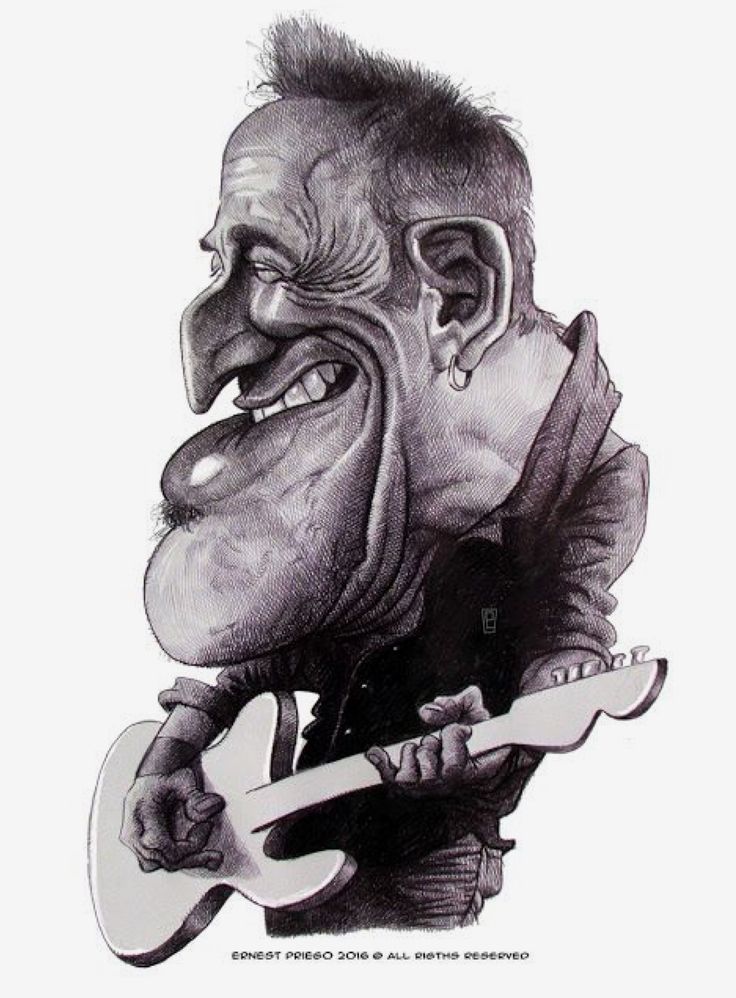 a caricature of a man holding a guitar