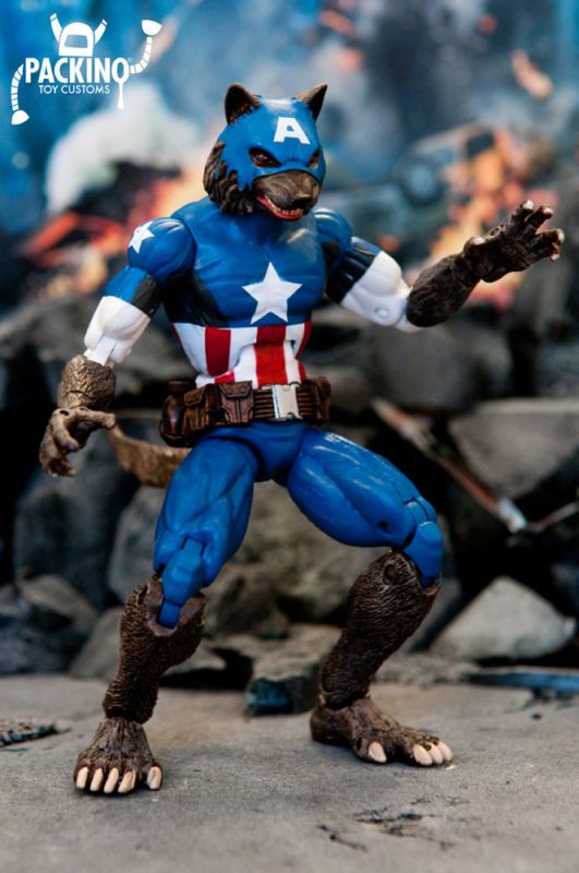 the action figure is posed as captain america