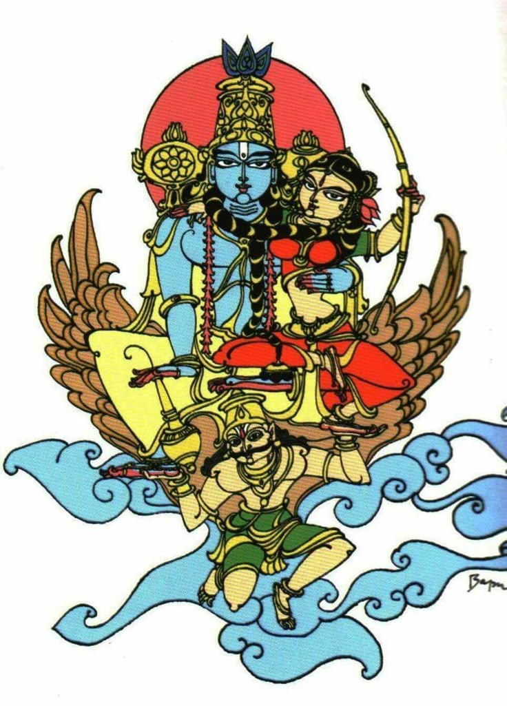 an image of hindu deities sitting on top of each other in the sky with clouds