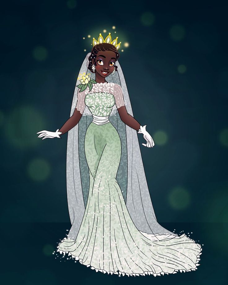 the princess and the frog is dressed up in her wedding gown