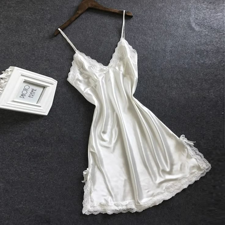 Adriana - Nightgown #elleladore Night Clothes, White Babydoll, Silk Nightgown, Lingerie Outfit, Lingerie Babydoll, Night Gowns, Lace Nightgown, Night Dress For Women, Cute Lingerie