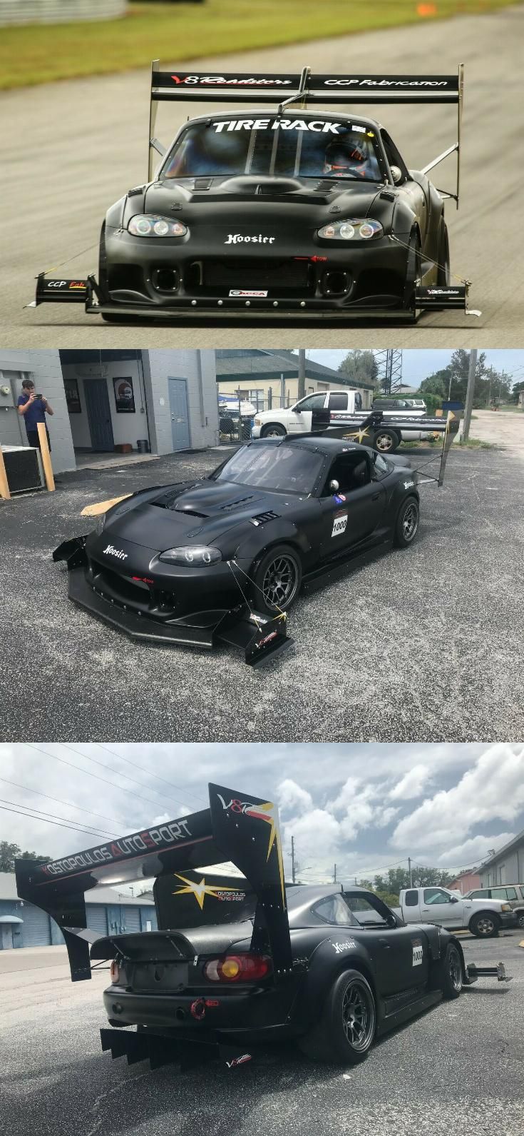 two different cars parked next to each other in a parking lot